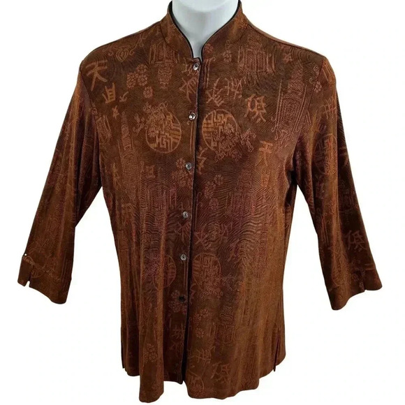 Chicos Travelers Large Mandarin Collar Shirt Vacation Gypsy Boho Thanksgiving - Picture 1 of 14